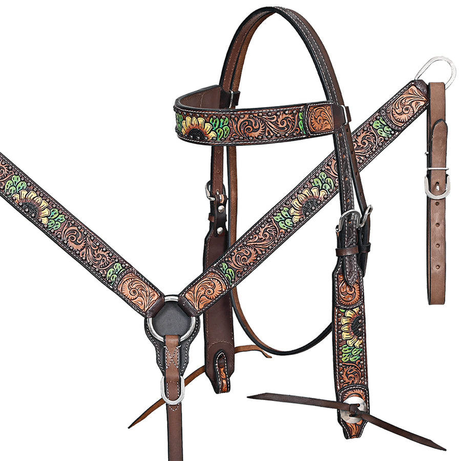 HILASON Western Horse Headstall Breast Collar Leather Brown - Uhorse