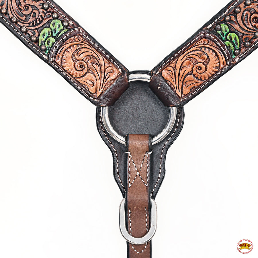 HILASON Western Horse Headstall Breast Collar American Leather Brown | Tack Set for Horses