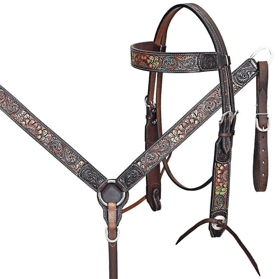 HILASON Western Horse Headstall Breast Collar Leather Brown - Uhorse