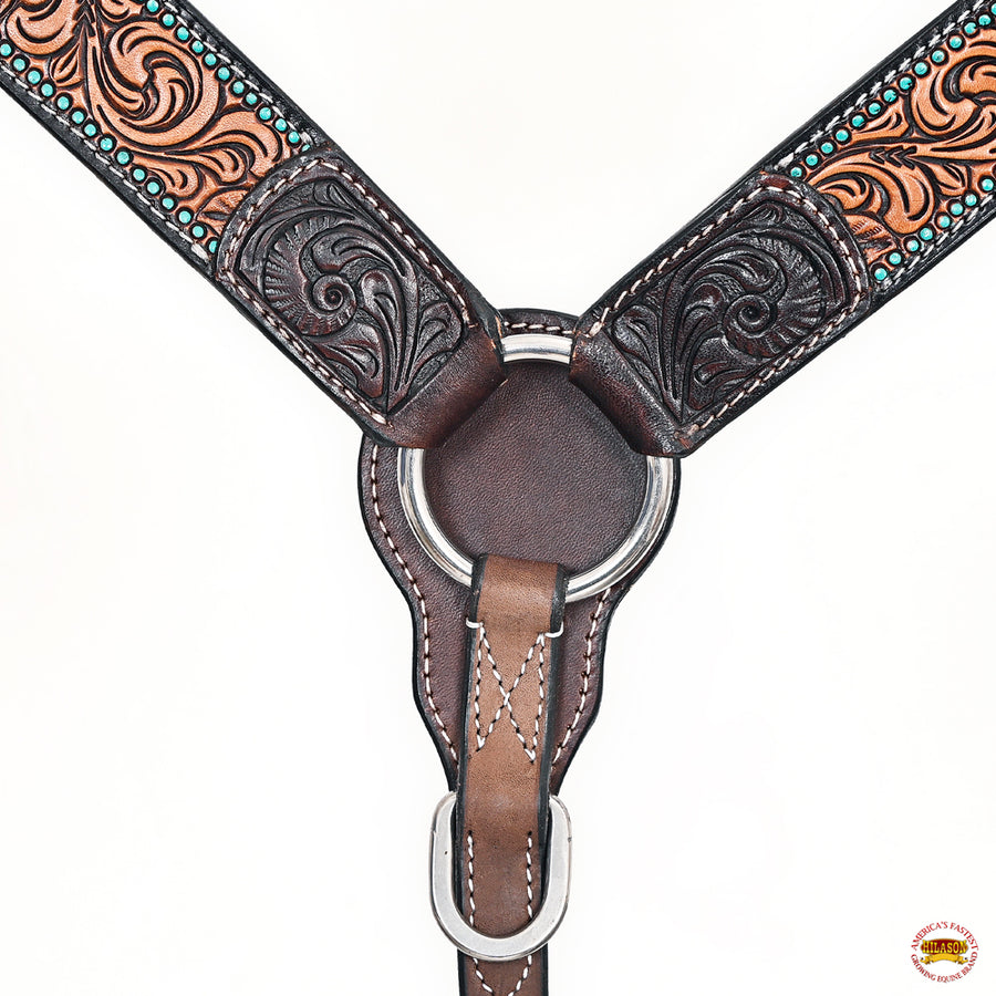 HILASON Western Horse Headstall Breast Collar American Leather Brown | Tack Set for Horses