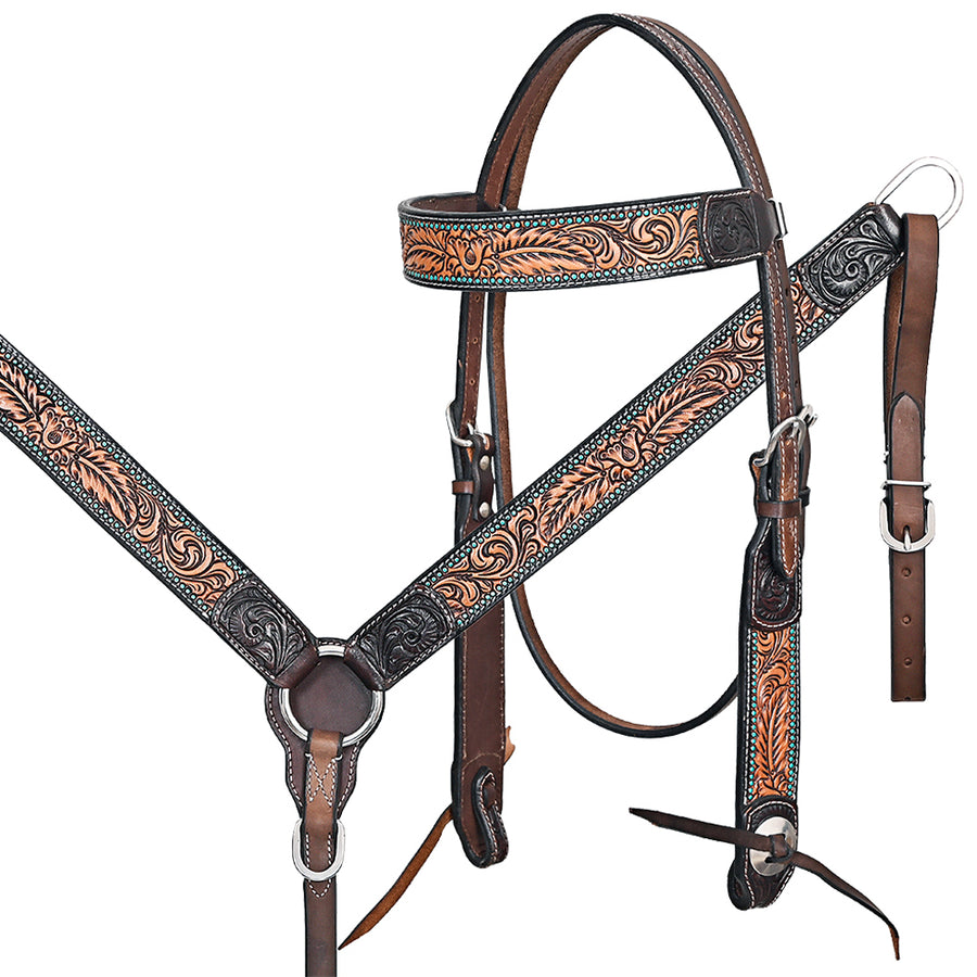 HILASON Western Horse Headstall Breast Collar Leather Brown - Uhorse