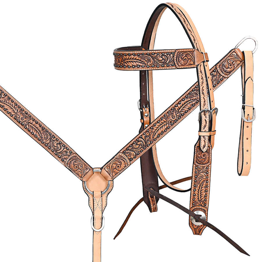 HILASON Western Horse Headstall Breast Collar Leather Tan - Uhorse