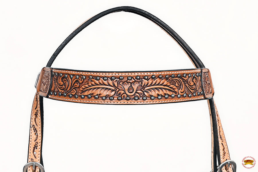 HILASON Western Horse Headstall Breast Collar American Leather Tan | Tack Set for Horses
