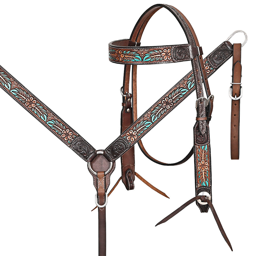 HILASON Western Horse Headstall Breast Collar Leather Brown - Uhorse