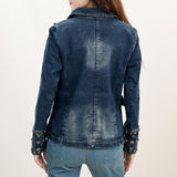 American Darling Genuine leather Hand tooled carved Women 100% cotton Denim Blazer dress jacket ladies |Vintage