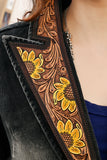 ADBZ049 Genuine leather Hand tooled hand carved Women 100% cotton Denim Blazer dress jacket ladies Girl