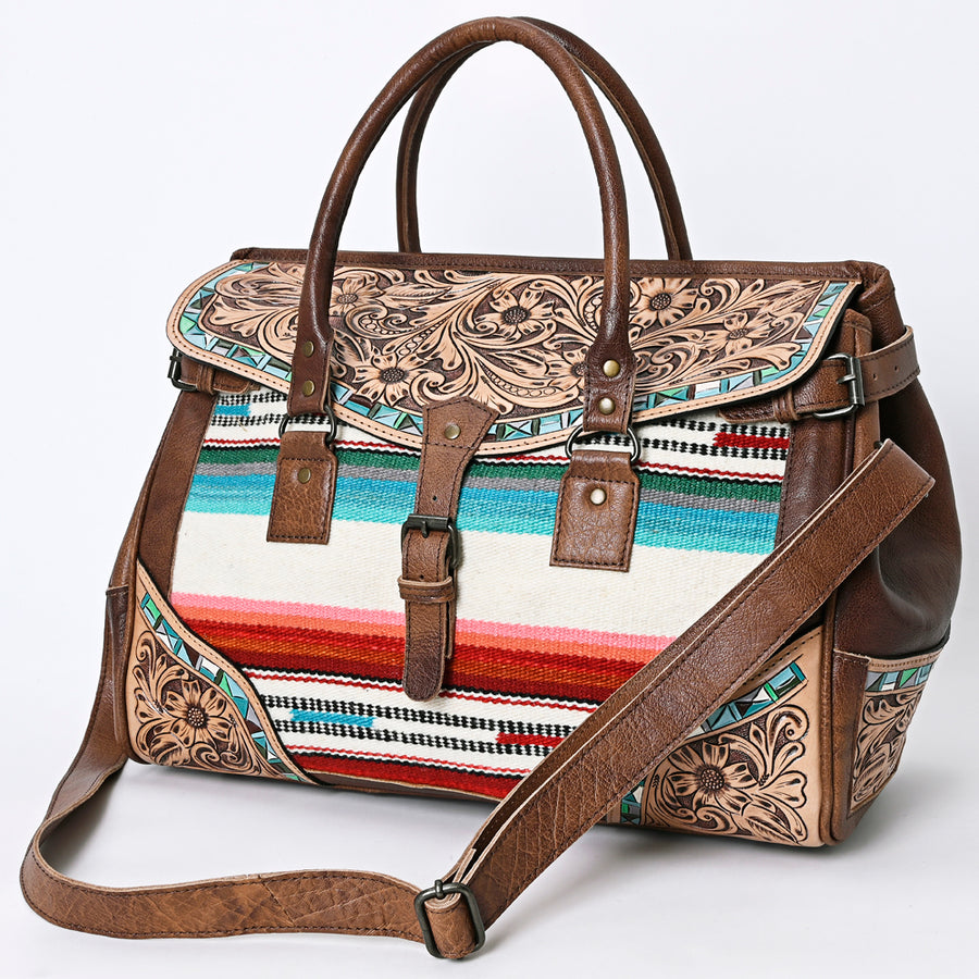American Darling Western Duffel Bag Hand Tooled Leather Saddle Blanket - Uhorse