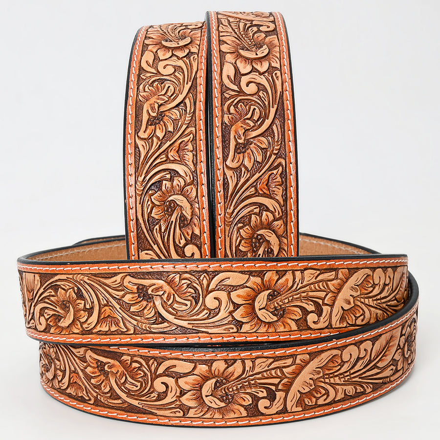 American Darling Beautifully Hand Tooled Brown Genuine Leather Belt Men and Women Western with Removable Buckle
