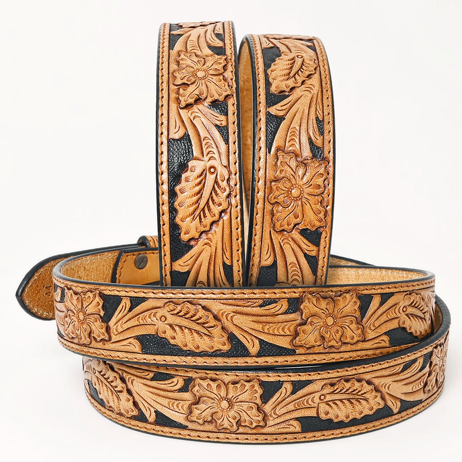 American Darling Beautifully Hand Tooled Brown Genuine Leather Belt Men and Women Western with Removable Buckle