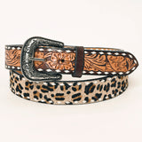 American Darling Beautifully Tan Hand Tooled Hair on Genuine American Leather Belt Men and Women Western Belt with Removable Buckle