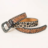 American Darling Beautifully Tan Hand Tooled Hair on Genuine American Leather Belt Men and Women Western Belt with Removable Buckle