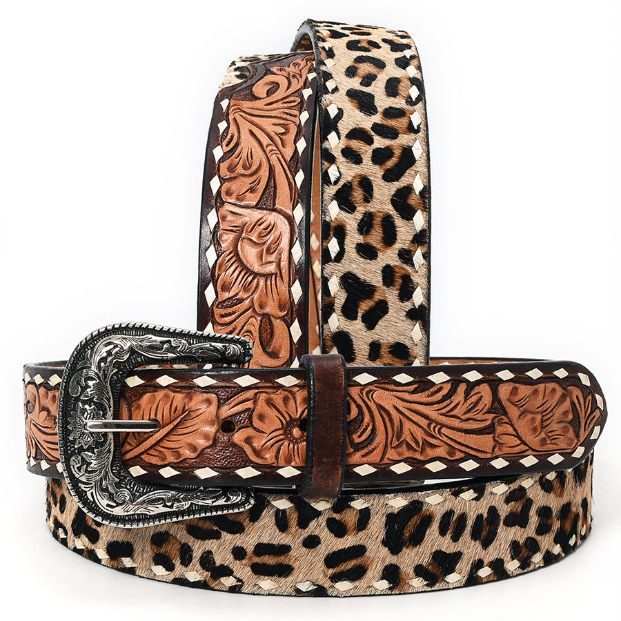 Beautifully Hand Tooled Hair-on Genuine American Leather Belt Men and Women - Uhorse