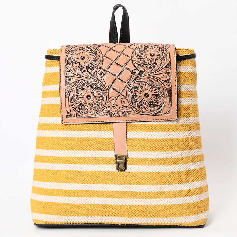 OHLAY Backpack Hand Tooled Upcycled Canvas Genuine Leather Women Bag Western Handbag Purse | for Womens Summer