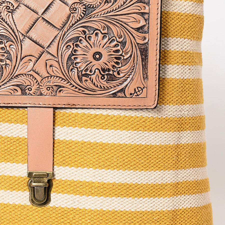 OHLAY Backpack Hand Tooled Upcycled Canvas Genuine Leather Women Bag Western Handbag Purse | for Womens Summer