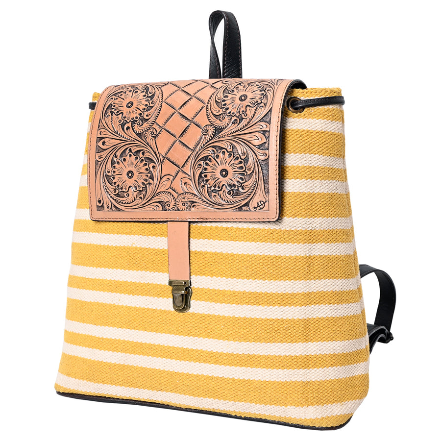 OHLAY KBZ111 Backpack Hand Tooled Upcycled Canvas Genuine Leather by Hilason – Cowboy and equestrian accessories