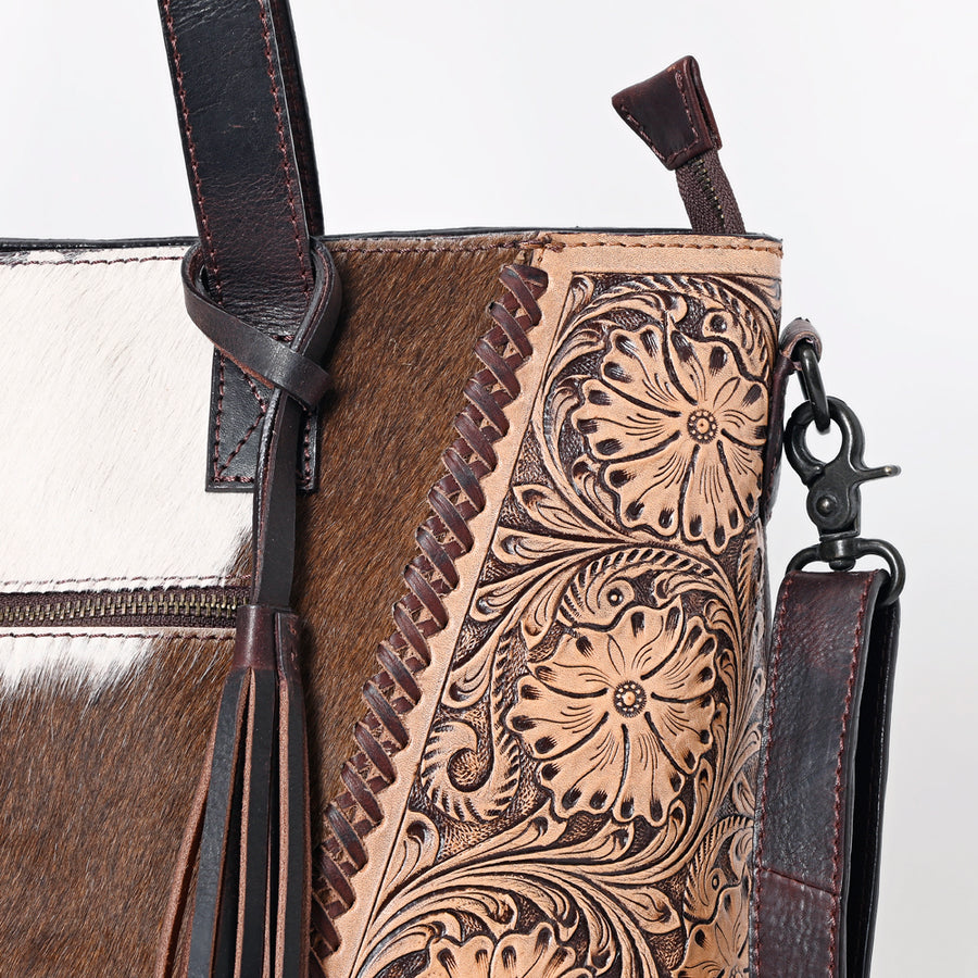 American Darling Tote Hand Tooled Hair on Genuine Leather Western Women Bag Handbag Purse | Travel Bags