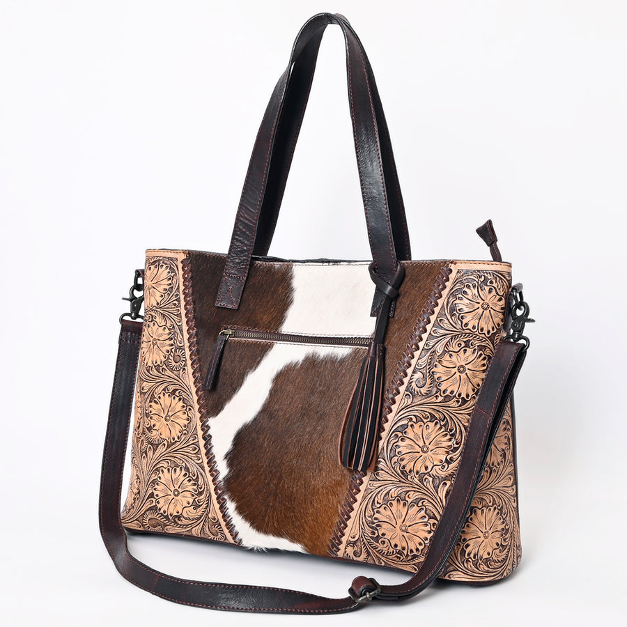 American Darling Tote Hand Tooled Hair on Genuine Leather Western Women Bag Handbag Purse | Travel Bags - Uhorse