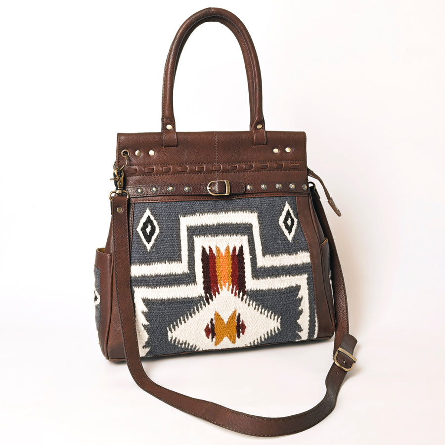 American Darling Hand Woven Saddle Blanket Genuine Leather Tote Bag Vegetable-Tanned Eco-Friendly Western Everyday