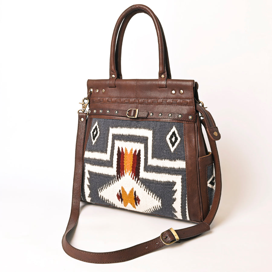 American Darling Hand Woven Saddle Blanket Genuine Leather Tote Bag - Uhorse