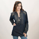 American Darling ADDR001-L 100% Cotton Denim Women Shirt Jacket Dress Ladies Girl Top