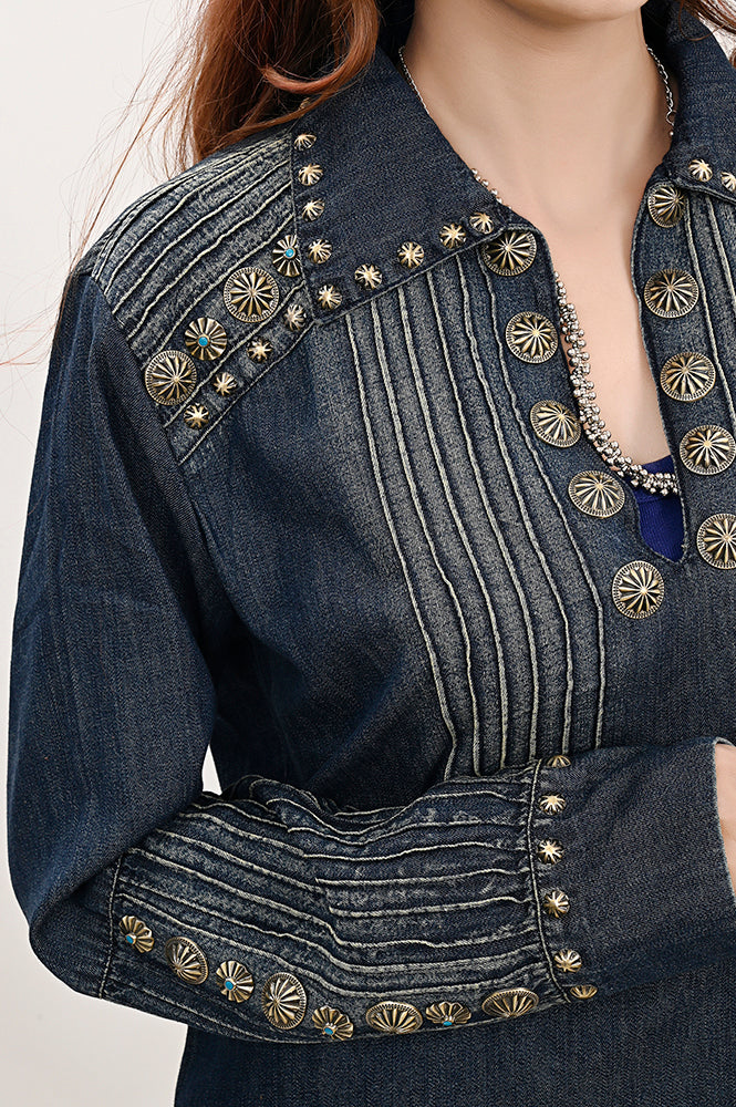 American Darling ADDR001 100% Cotton Denim Women Shirt Jacket Dress Ladies Girl Top