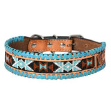 HILASON Western Genuine Leather Heavy Duty Dog Collar Geometry Design Studed Beeds