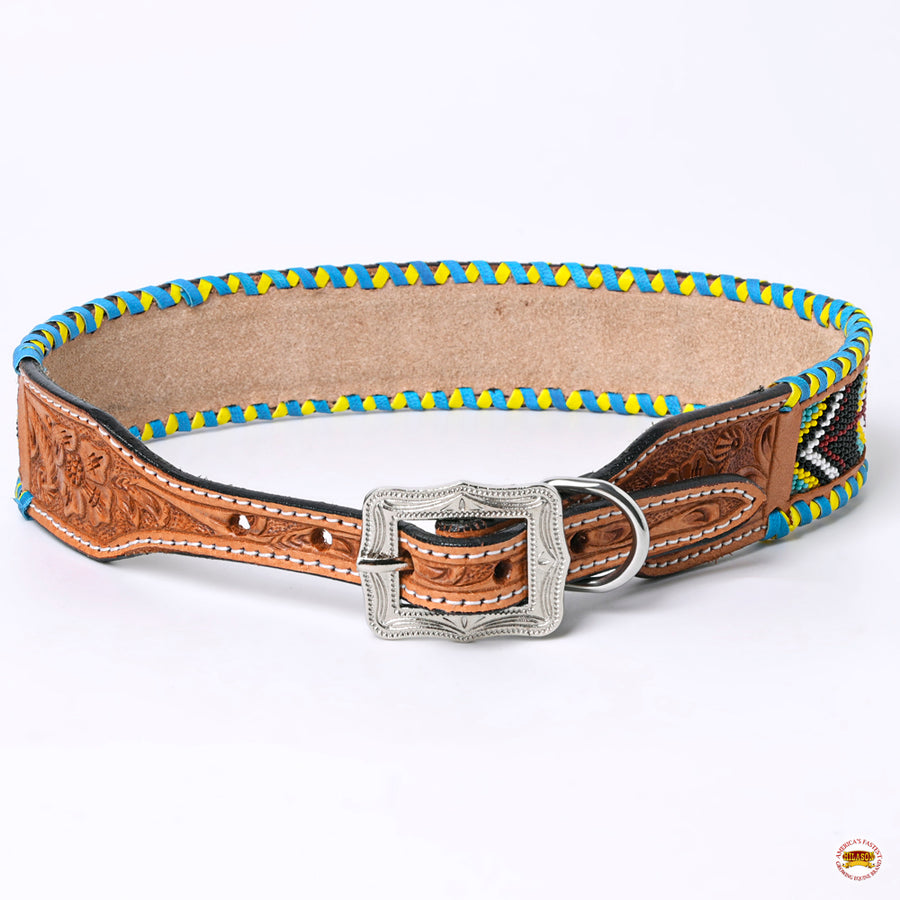HILASON Western Style Beaded American Leather Pet Dog Collar