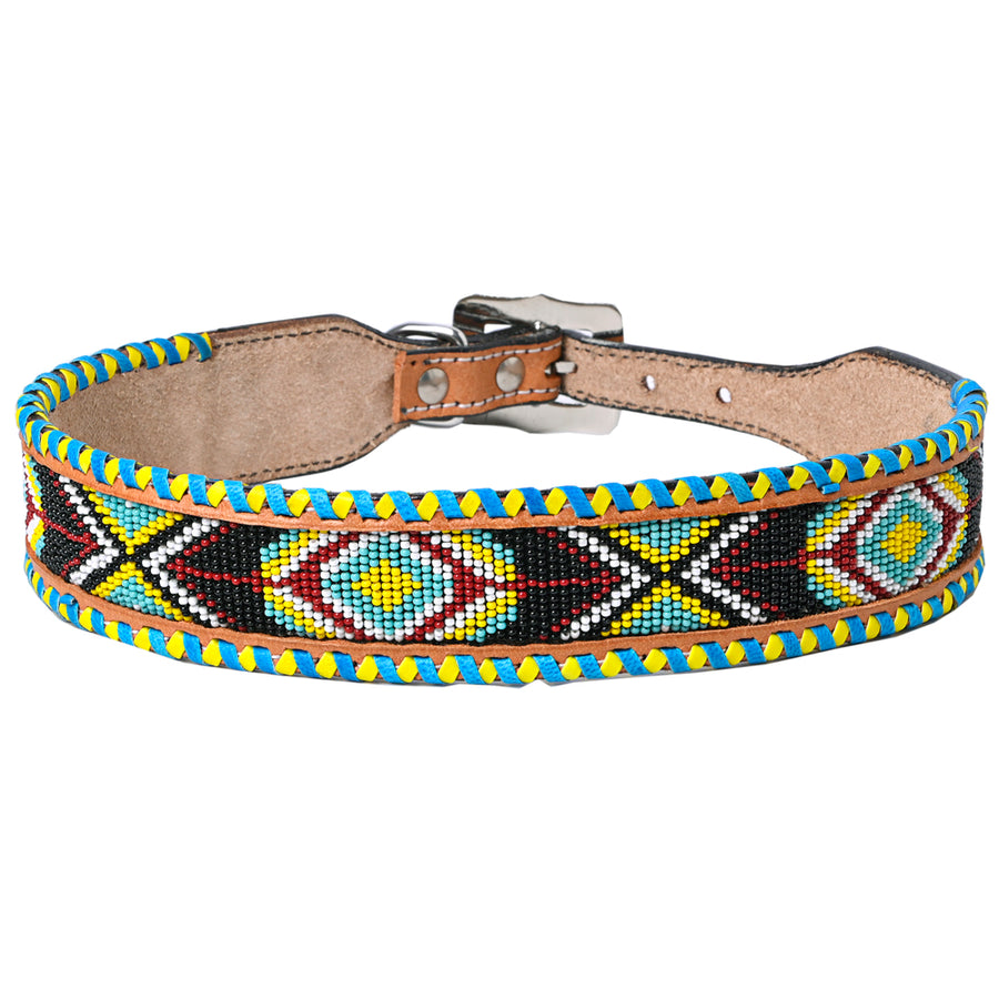 HILASON Western Genuine Leather Heavy Duty Dog Collar Geometry Design Studded Beads Medium - Uhorse