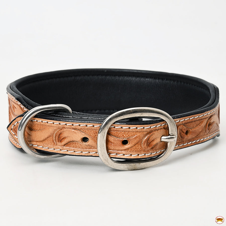 HILASON Western Genuine Leather Heavy Duty Dog Collar Floral Tooled Tan | for Dogs Comfortable