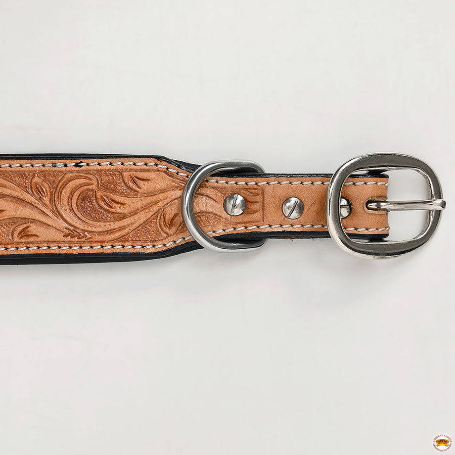 HILASON Western Genuine Leather Heavy Duty Dog Collar Floral Tooled Tan | for Dogs Comfortable
