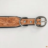 HILASON Western Genuine Leather Heavy Duty Dog Collar Floral Tooled Tan