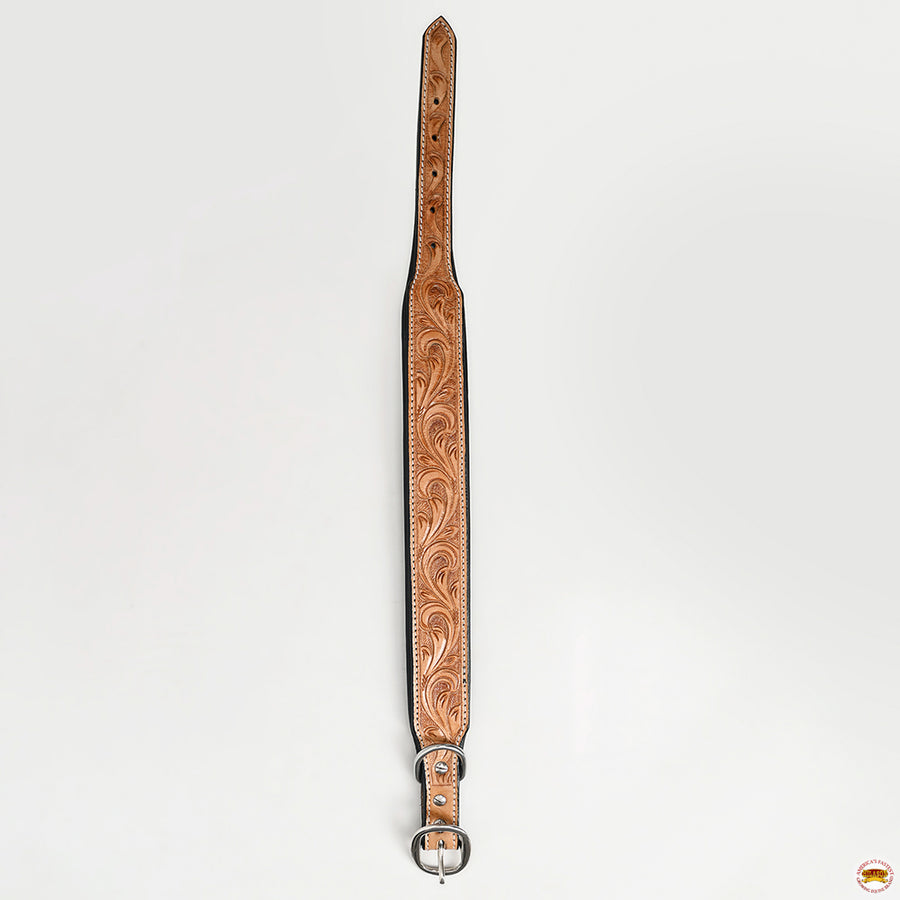 HILASON Western Genuine Leather Heavy Duty Dog Collar Floral Tooled Tan | for Dogs Comfortable