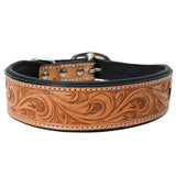 HILASON Western Genuine Leather Heavy Duty Dog Collar Floral Tooled Tan