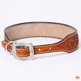 HILASON Western Genuine Leather Heavy Duty Dog Collar Geometry Design Studded Beads Large