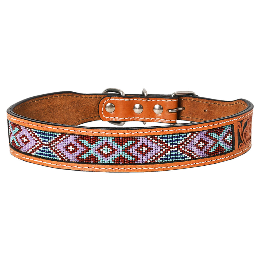 HILASON Western Genuine Leather Heavy Duty Dog Collar Geometry Design Studded Beads Large - Uhorse