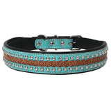 Large Hilason Western Hand Painted Genuine Leather Dog Collar Turquoise - Uhorse