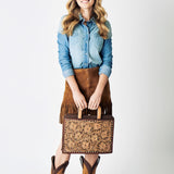 American Darling Briefcase Hand Tooled Genuine Leather Women Bag W.