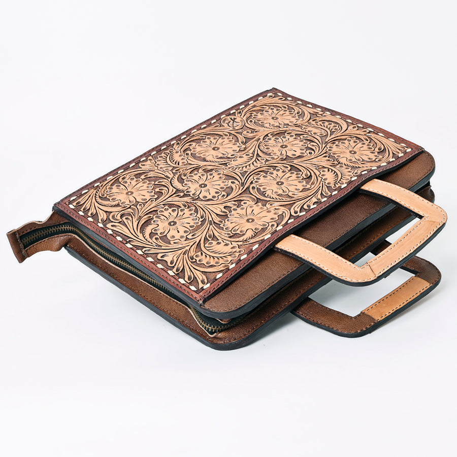 American Darling Western Briefcase Bag Hand Tooled Floral Carved Genuine Leather Office Organizer 10.5in (H) X 13in (W) X 1.5in (D)