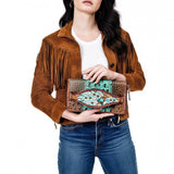 American Darling Clutch Hand Tooled Crocodile Embossed Genuine Leather