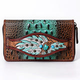 American Darling Clutch Hand Tooled Crocodile Embossed Genuine Leather