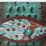 American Darling Clutch Hand Tooled Crocodile Embossed Genuine Leather