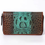 American Darling Clutch Hand Tooled Crocodile Embossed Genuine Leather