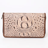 American Darling Clutch Hand Tooled Crocodile Embossed Genuine Leather