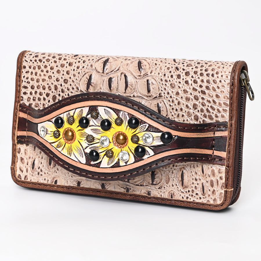 American Darling Western Organizer Bag Crocodile Embossed Hand Tooled Leather - Uhorse