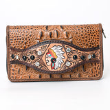 American Darling Clutch Hand Tooled Crocodile Embossed Genuine Leather