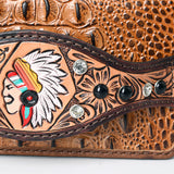 American Darling Clutch Hand Tooled Crocodile Embossed Genuine Leather