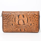 American Darling Clutch Hand Tooled Crocodile Embossed Genuine Leather