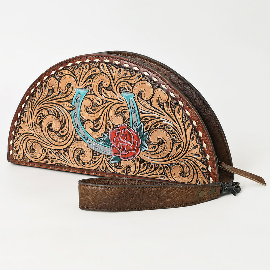 American Darling Hand-Tooled Leather Taco Handbag - Western Floral Carved Genuine Leather Clutch - Uhorse