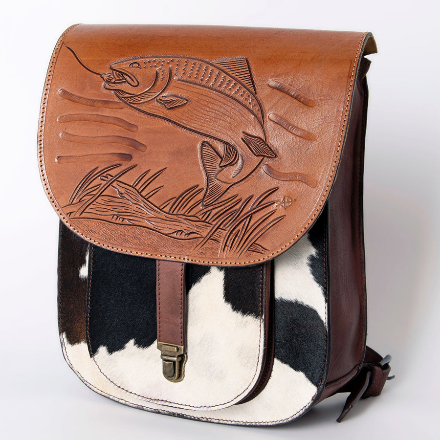 American Darling Backpack Hand Tooled Hair On Genuine Leather Women bag | Laptop School Travel - Uhorse