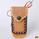 Hilason Basketweave Floral Cell Phone Case Tan American Leather